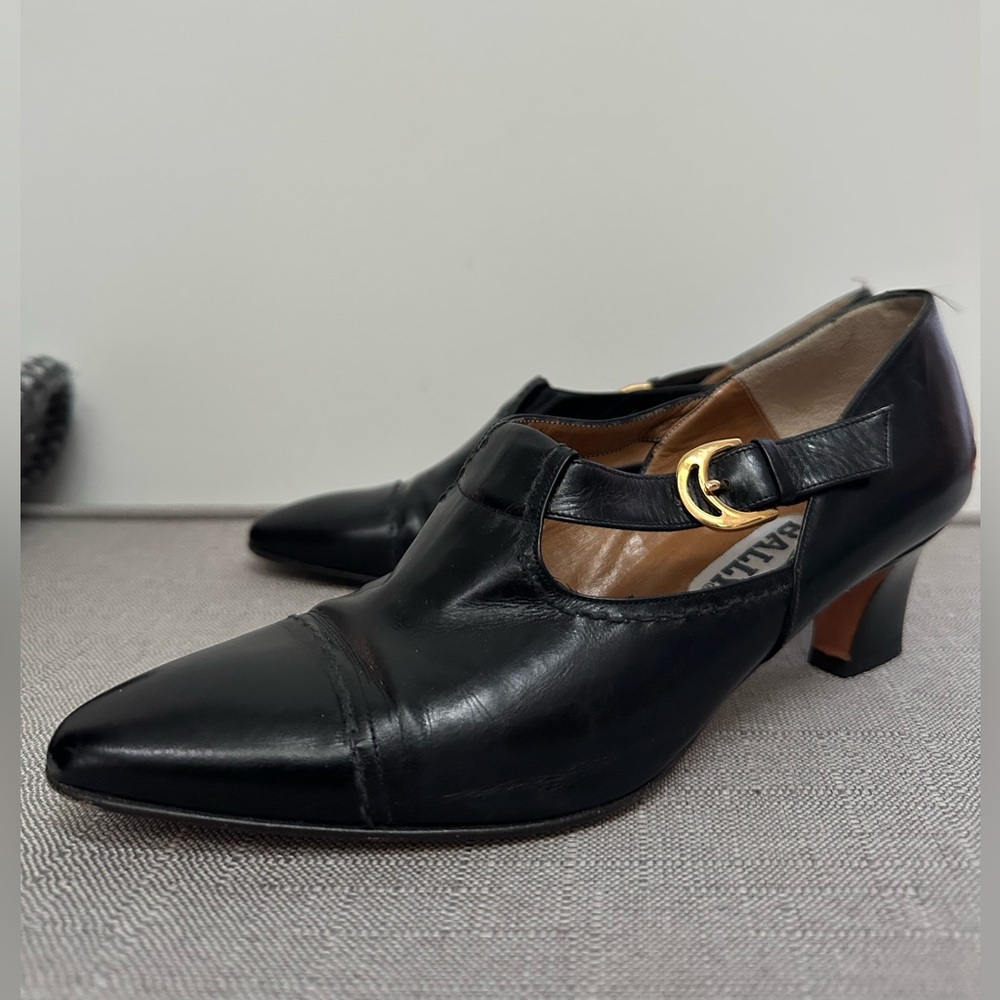 Vintage Bally Black Heels with Gold Accent